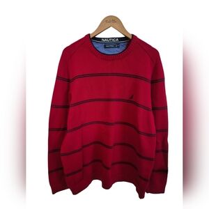 Nautica Red Crewneck Sweater Classic Knit Design